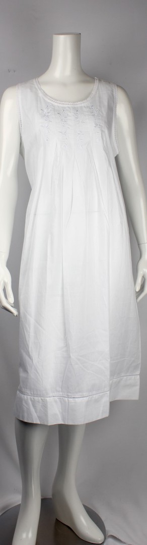 Cotton  sleeveless embroidered nightie. lace trim neck and sleeves with tucks  Style: AL/ND244WHT image 0